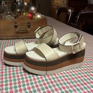 Naked Feet Cream and Brown Platform Sandals